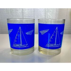 2 Sailboat Sailing Rocks Glasses Blue Nautical Glass Tumblers W Hull Diagram